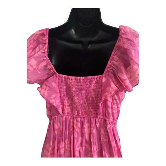 Pink floral motif flutter sleeve v-neck fit and flare maternity dress size large - Picture 8 of 13